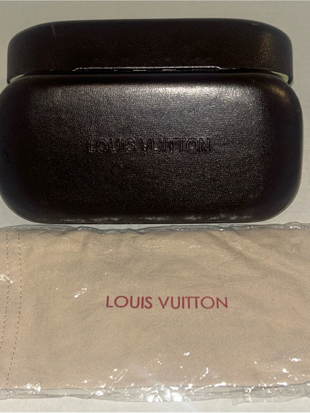 Louis Vuitton Brown Leather Eyewear Case with Beige Dust Pouch